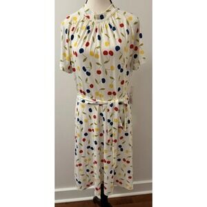 ModCloth Cherry Print Tie Waist Dress NWT Large Retro Fruit Midi